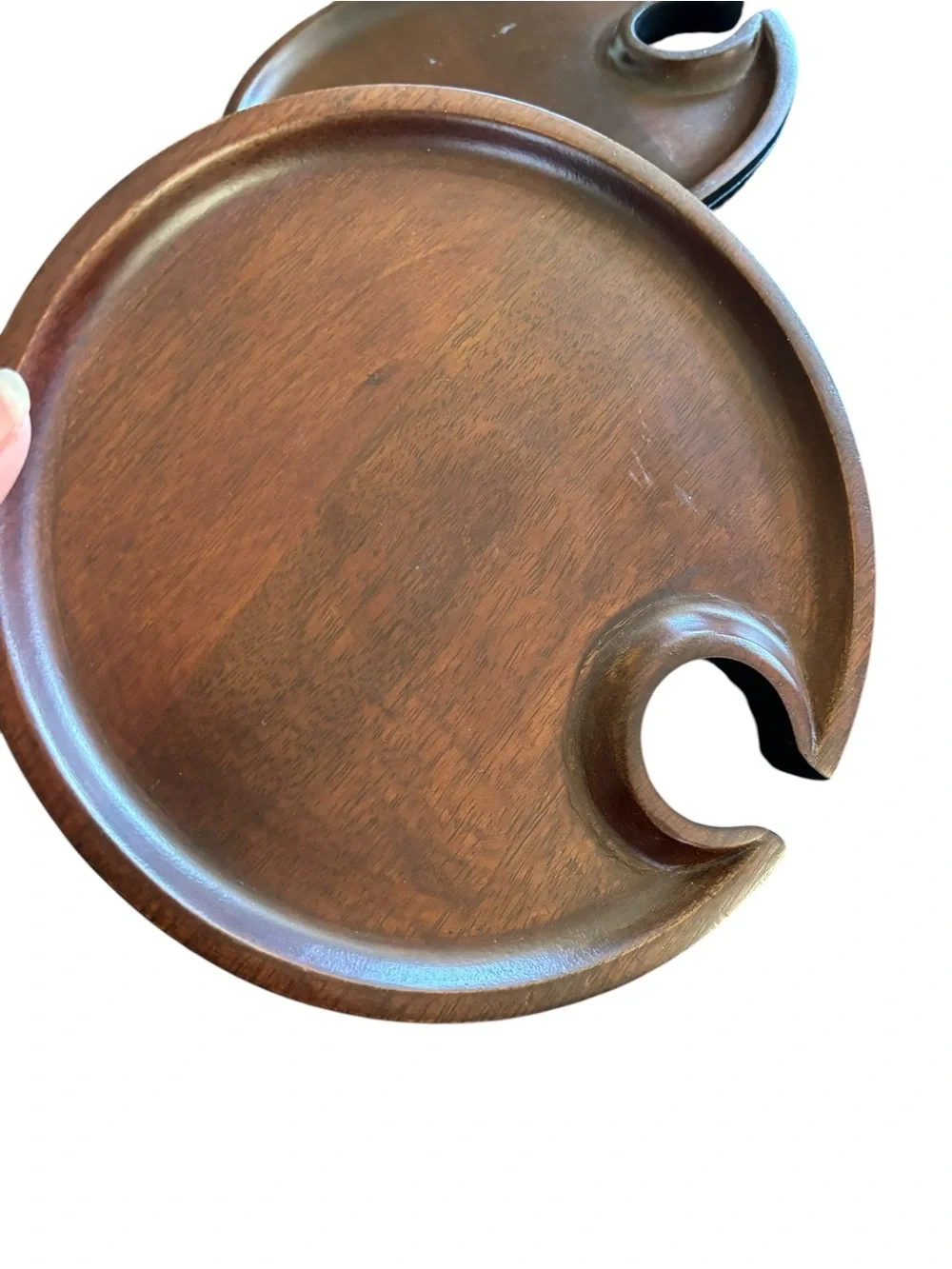 Pottery Barn Set of 4 Wooden Mingling Plates/ Tray Wine Glass Holder Expresso
